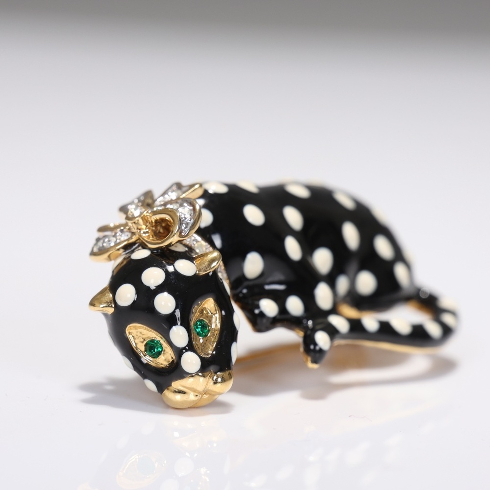 Vintage Kenneth Jay Lane Enamel Black Jaguar Crystal Pin Brooch - Picture 3 of 5